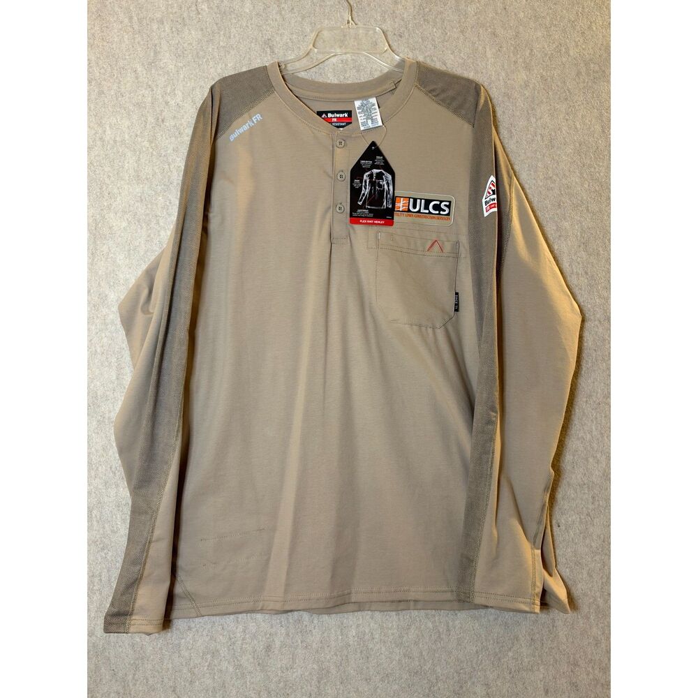 Bulwark FR Flex Knit Henley Men’s XXL Khaki CAT 2 Flame Resistant NWT ULCS